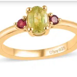 Sava Sphene/Ouro Fino Rubellite 3 Stone Ring/VYG over Sterling Silver